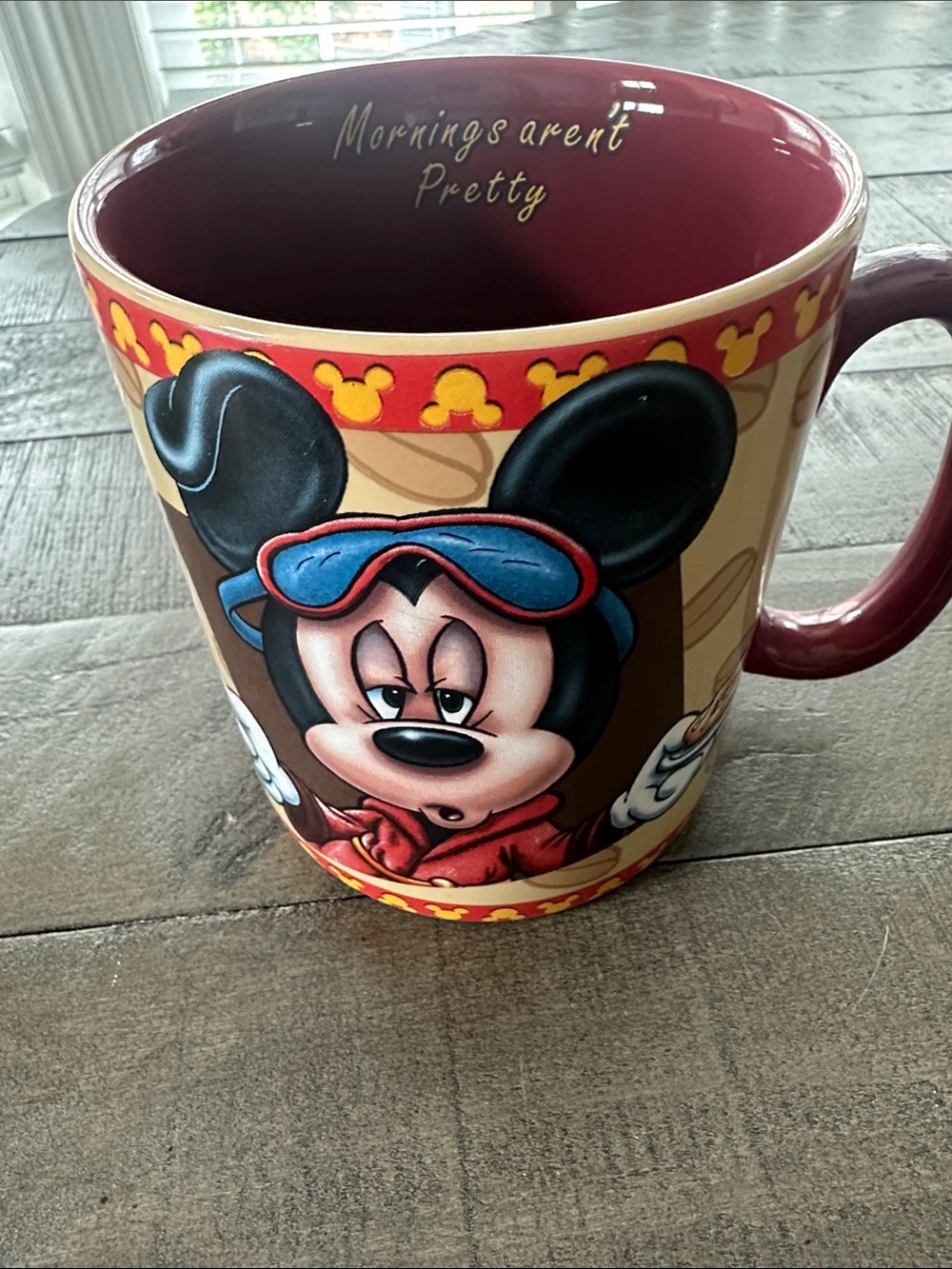 Disney Mickey Mouse "Mornings Aren't Pretty" Mug - Red & Cream